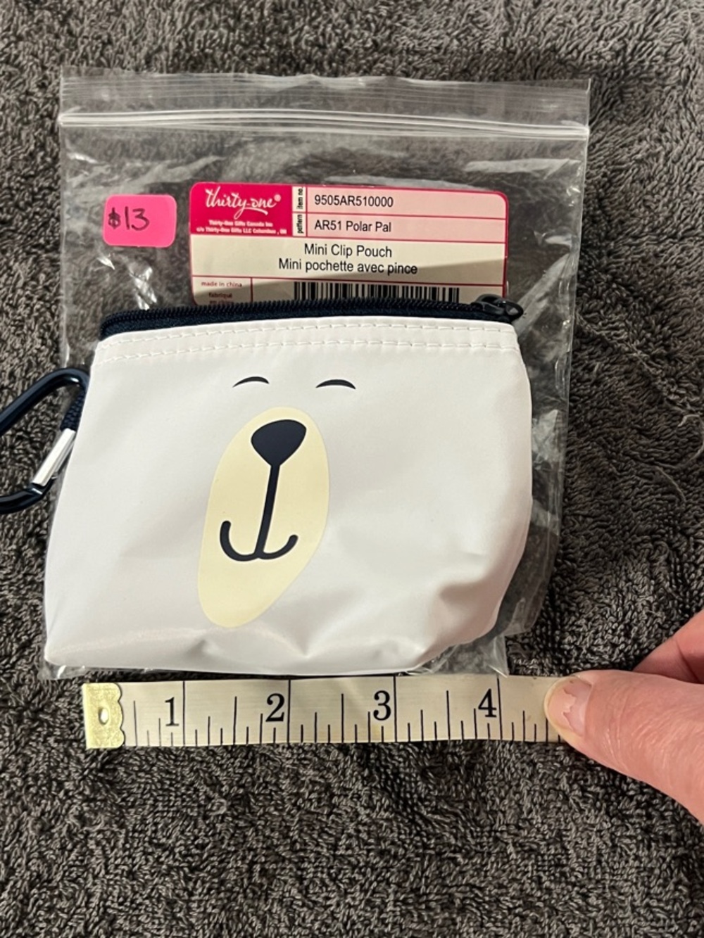thirty-one Polar Pal Mini Clip Pouch in White with Navy Trim